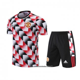 Chandal del Manchester United 2022-2023 Manga Corta Negro y Rojo - Pantalon Corto