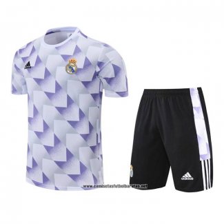 Chandal del Real Madrid 2022-2023 Manga Corta Blanco y Purpura - Pantalon Corto